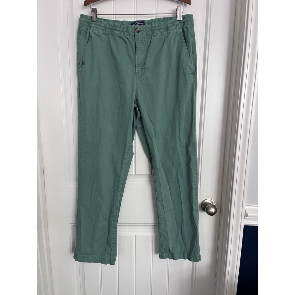Crown & Ivy Women's Large Pull On Pants Elastic Waist Green 35X28 Drawstring 381